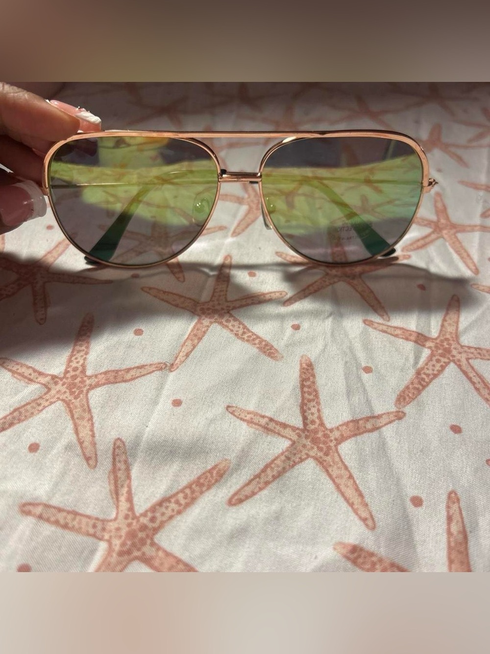 Gold Frame Aviator Sunglasses with Green Mirrored Lenses